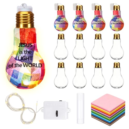 Beeveer 12 Sets VBS 2026 Light Bulb Crafts Plastic Light Bulb Crafts Kit with Strings of Lights DIY VBS Sunday School Party Favor for Theme Project Activities