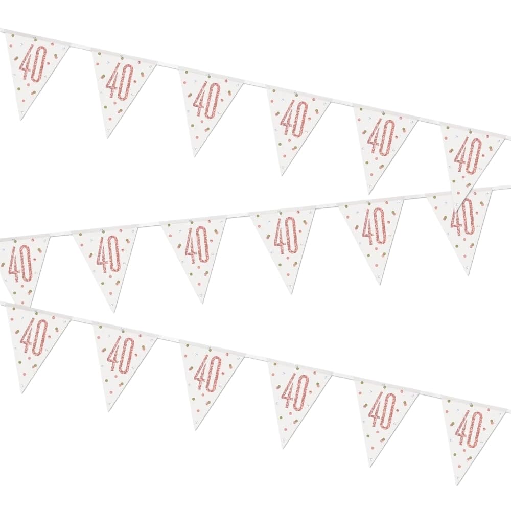 Stunning Rose Gold 40th Birthday Glitz Prismatic Flag Banner (274cm) - Perfect Celebration Decor for Birthday, Anniversary, & More - 1 Pc
