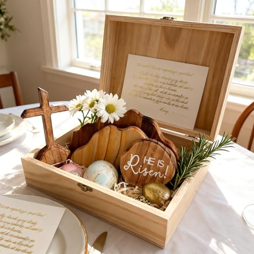 Lukinuo Osterszene Holz Osterkrippe Ostern Auferstehungsszene Auferstehung Holzdekoration Kreuz Auferstehungsszene Dekor Jesus Krippe Szene Dekorationen Hölzerne Osterszenen leeres Grab Ostern Szene