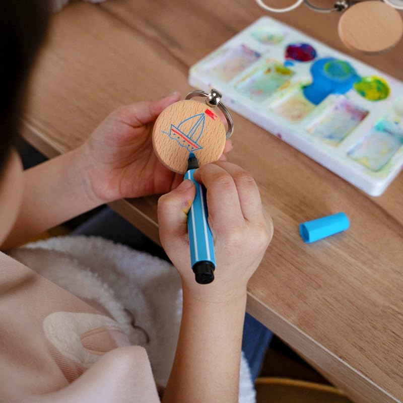 Miniatura 4 de Yangbaga 50 piezas de madera natural, llaveros de madera sin terminar para grabado de arrendamiento, manualidades de Navidad, círculos de madera