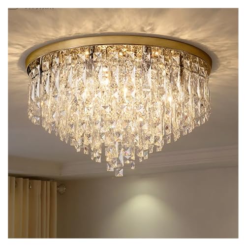 Plafonnier de luxe or et cristal au design contemporain pour salon prestigieux