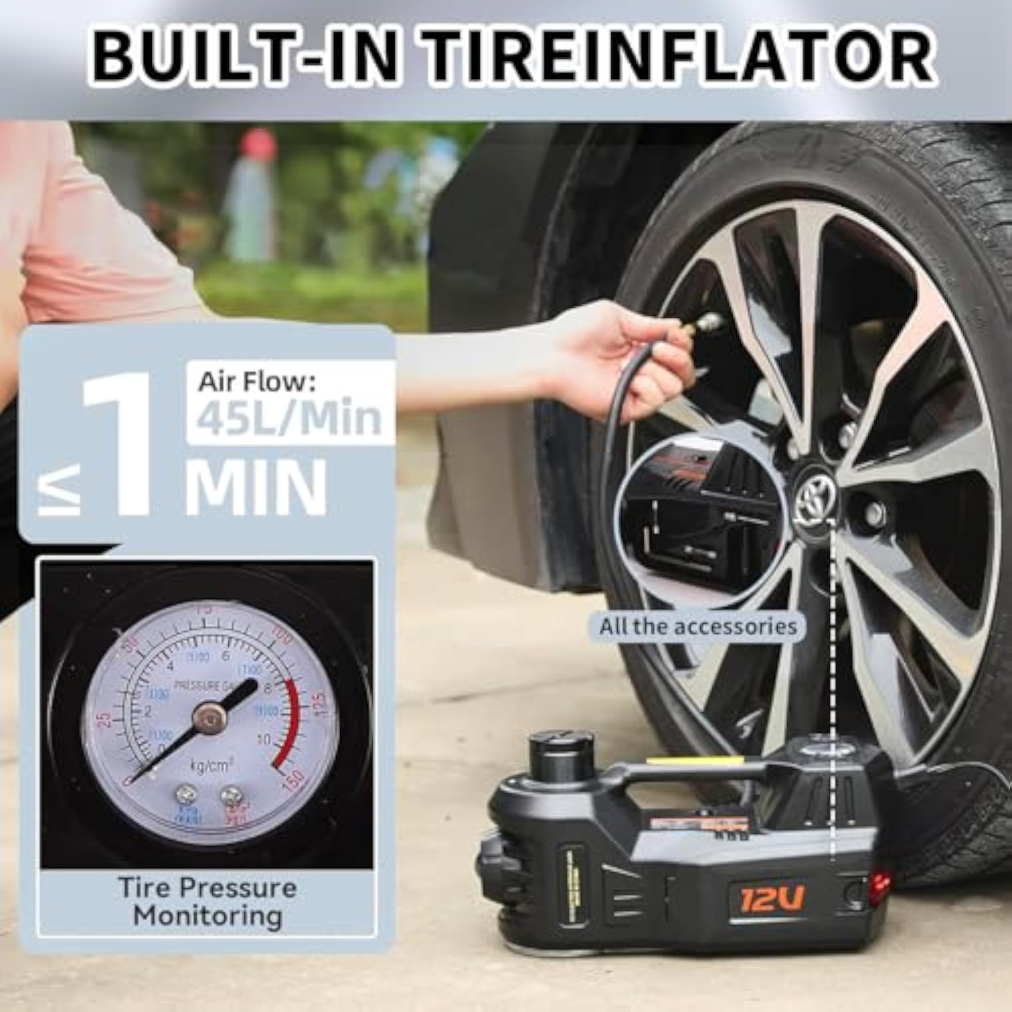 Electric Car Jack Hydraulic Kit 5T Tire Inflator Pump