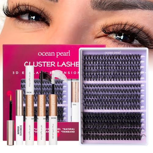 Ocean Pearl DIY Lash Extension Kit 300PCS Lash Cluters 10-20mm 40D 50D 100D Thick Eyelash Extension Kit Long Eyelashes Natural Individual Lashes with bond&seal&remover&tweezers-300