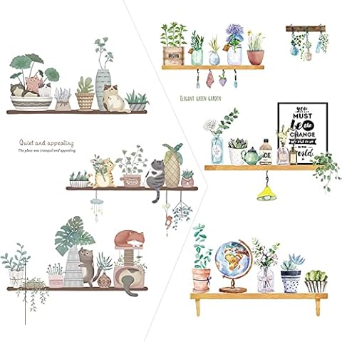 GZLFH® 4 Blätter Wandtattoo Pflanzen Baum Blumen Katzen Wandsticker 2 Sätze Selbstklebend Wandaufkleber Cover