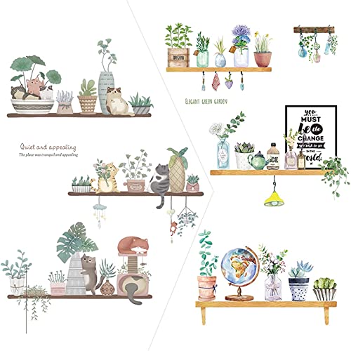 GZLFH® 2 Sätze Wandtattoo Küche Selbstklebend, Tropische Pflanzen Wandsticker und Topfpflanze Pflanzen Blumen Katzen für Wandbild Wanddekoration(30*90CM*4) Cover
