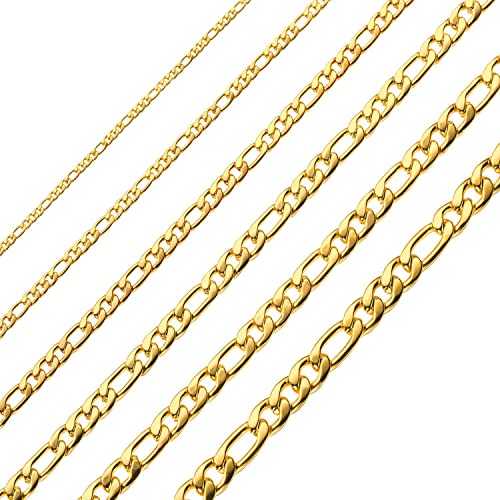 Gold Figaro Chain Necklace Stainless Steel Chain Necklace 18K Real Gold Plated Chains For Men Women Jewelry 2Mm 24 Inches #TOP5