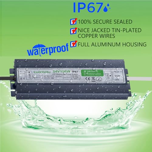 Image of LED Driver 100 Watts Waterproof IP67 Ultra Thin 0.7in 24V Aluminum DC Output Low Voltage Transformer Outdoor Power Supply Adapter for LED Strip,Landscape Lighting Project, and Any 24V LED Lights