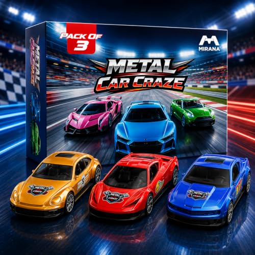 Image of Mirana Metal Car Craze for Kids | Set of 3 Diecast Metal Alloy Vehicles | 1:64 Scale Mini Racing Collection | Gift for Boys & Girls 18+ Months (Pack of 3)