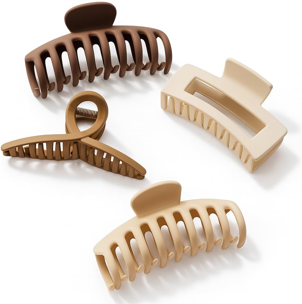 PACTIV 4 Pcs Extra Large Hair Claw Clips for Women (Matte Finish) - Strong Hold Hair Clutcher for Thick & Long Hair -Clutcher Non-Slip Big Jaw Clamp for Juda, Bun & Ponytail Styling (Multicolor)