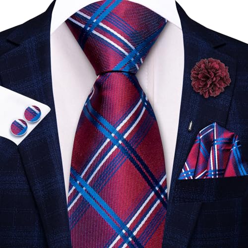 Image of Hi-Tie Zipper Ties for Men Pre-tied Tie Set Lapel Pin Pocket Square and Cufflinks Formal Business Wedding Adjustable Necktie