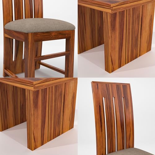 Image of Solid Sheesham Wood 6 Seater Dining Table Set with Cushioned Chairs for Dining Room | Living Room | Home & Office | Hotels Restaurant & Cafe (6 Seater, Honey H)