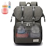 Diaper Bag Backpack Baby Bottle Warmer 2 in 1, Travel Baby Bags for Parent with Portable Bottle Warmer, Large Waterproof Bag with Stroller Straps/USB Charging Port,Unisex Stylish Nappy Changing Bag