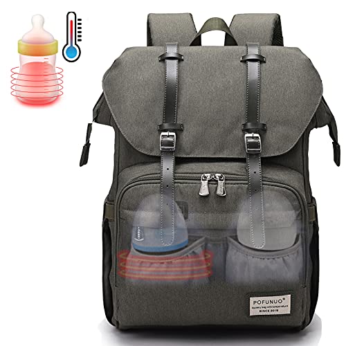 Diaper Bag Backpack Baby Bottle Warmer 2 in 1, Travel Baby Bags for Parent with Portable Bottle Warmer,Â Large Waterproof Bag with Stroller Straps/USB Charging Port,Unisex Stylish Nappy Changing Bag