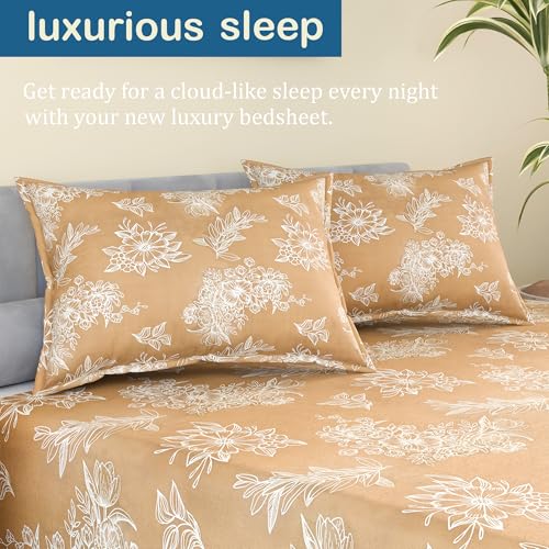 Image of Kuber Industries Cotton 180 TC Double Bedsheet With 2 Pillow Covers | Machine Washable Soft Bedsheet For Living Room, Home & Hotels | Lotus Fabio Print - Golden & White