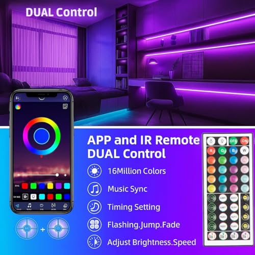 Image of KSIPZE RGB LED Strip Lights 5 Meter 300 LEDs | Waterproof LED Strip Light with Bluetooth App & 44 Key IR Remote | Multicolor Strip Lights for Home Decoration & Bedroom