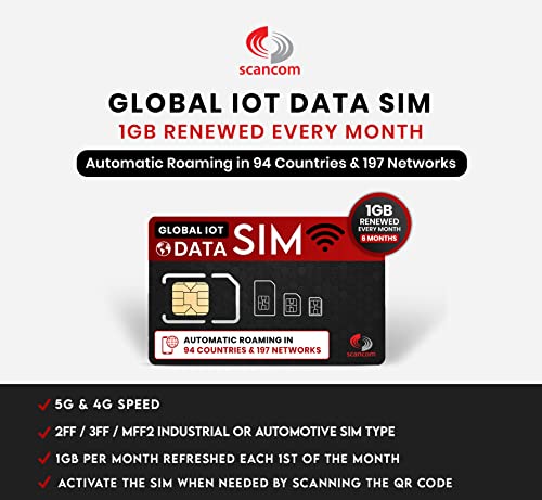 Global IoT Data Sim – 1 GB/månad, automatisk roaming i 94 länder