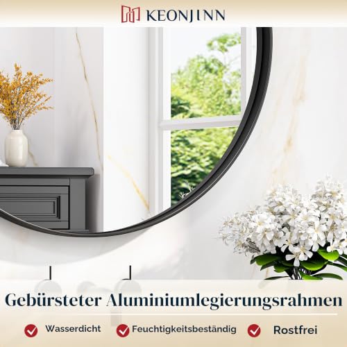 Keonjinn Badezimmer Spiegel Rund Schwarz 50cm – Ansicht 3