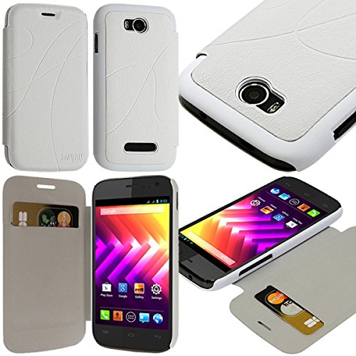 KARYLAX Seluxion - Coque Housse Etui à Rabat latéral et Porte-Carte pour Wiko Iggy Couleur Blanc + Film de Protection d'écran