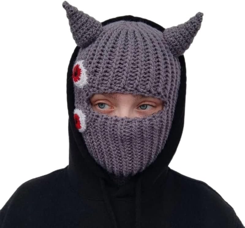 Funny Horns Creative Knitted Hat Beanies Warm Full Face Cover Ski Mask Windproof Balaclava Hat for Men Women - Image 7