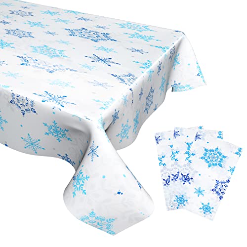 Labeol Christmas Tablecloth,3 Pcs Blue And White Christmas Snowflake Tablecloth 54 X 108 In Disposable Plastic Rectangular Table Cover Winter Theme Waterproof Tablecloth For Christmas Birthday Party #TOP8