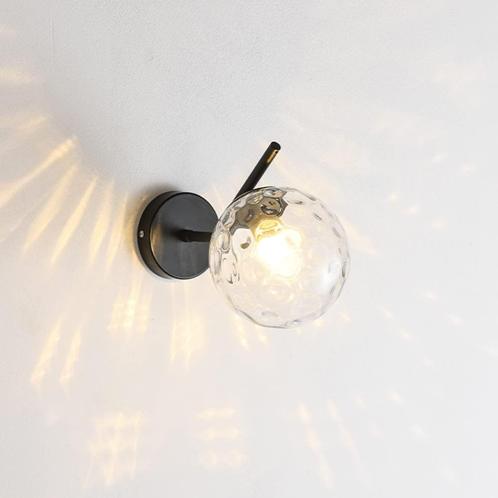 HPTHLY Mid Century Globe Wall Sconce Wall Mount Light Clear Hammered Glass Wall Lamp Shade, Fold Arm Metal Hardwired Sconces,Luxury (Dark)