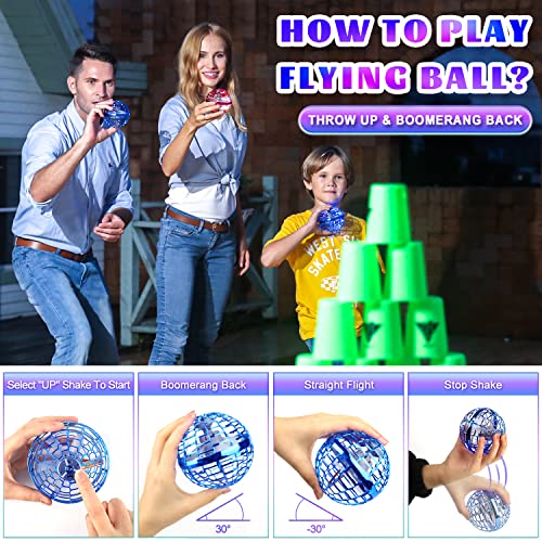 Flying Orb Ball Toy, Hand Controlled Mini Drone, Boomerang Fidget Spinner With 360°Rotating Led Lights, Ufo Magic Cool Stuff Toys Gift For Boys Girls Kids Teens Adults Indoor Outdoor(Blue) #TOP2