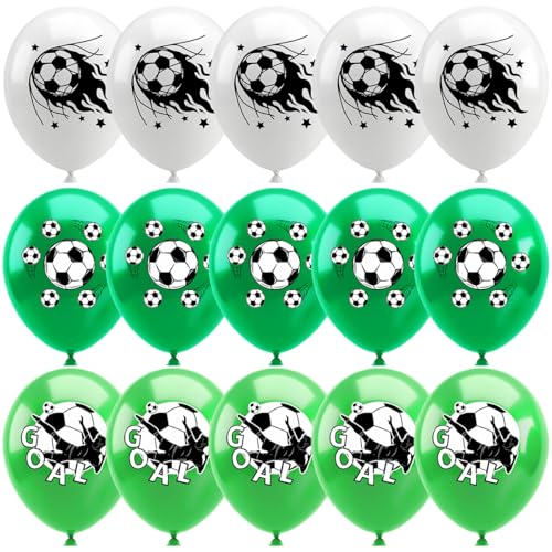 Latex Balloons for World Cup Decoration : Football Balloons White Green Soccer Balloon for Birthday Sport Theme Party Decoration - 15pcs 12inch