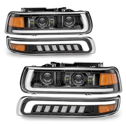 RAMJET4X4 LED Headlights Assembly Headlamps Replacement Compatible with 1999-2002 Chevy Silverado 2000-2006 Chevy Suburban 00-06 Tahoe DRL Turn Signal Hi/Low Beam with Bulbs (NOT FIT for GMC)