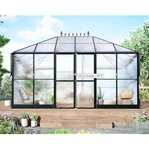 Howe 14x95x9 ft polycarbonate greenhouse with 2 vents and double swing doors 6ft added wall height walk in large winter greenhouse sunroom aluminum greenhouse for outdoors black  urban country home decor