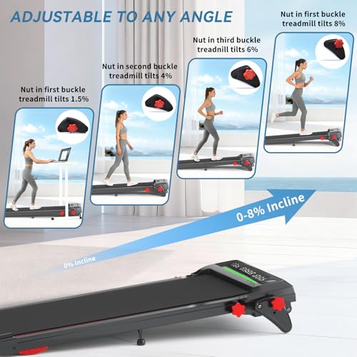 Image of Walking Pad Treadmill with Incline 8% & Decline -1.5% 4 Level, Under Desk Treadmill for Home, 2.5HP Quiet BLDC EvoDrive Portable Walking Pad with Remote Control, Led Display