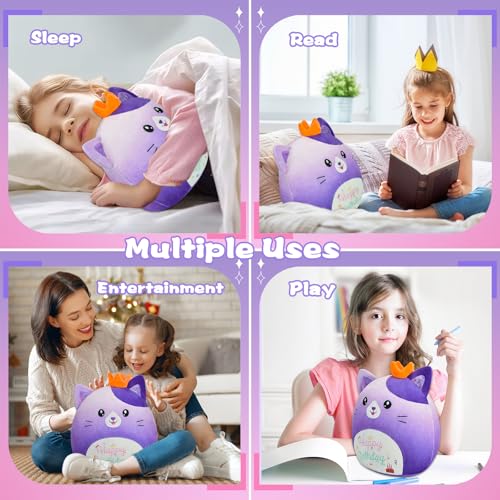Image of Cat Stuffed Animal Cat Plush Toys 14 Inch Soft Plushies Pillow Cute Gradient Purple Plushies Room Decoration Birthday Gifts for Kids Toddlers Girls and Boys