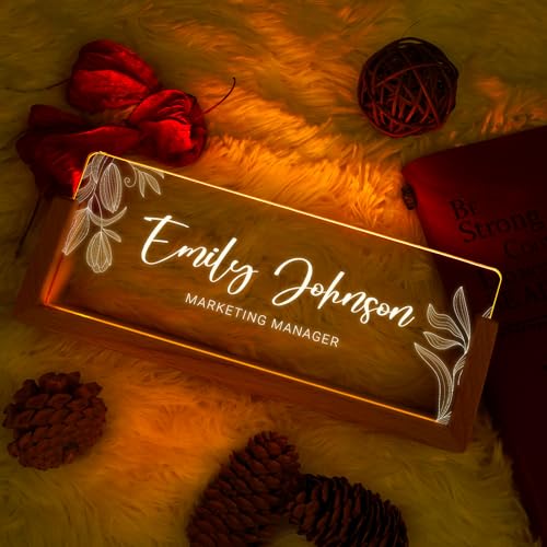 Image of Custom Name Plate for Desk, Personalized Light Up Acrylic Desk Name Plate, Personalized Office Gifts for Boss Coworkers Teacher, Employee Appreciation GIfts, Office Decor for Women Men