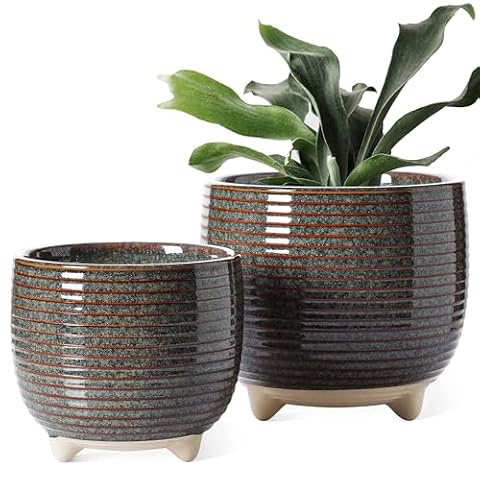 LE TAUCI Ceramiczne Doniczki 12,5+16 cm, Zestaw 2 Szt., Doniczki na Nóżkach z Drenażem, do Stołu, Półek i Home Office, Reaktywna Czerń
