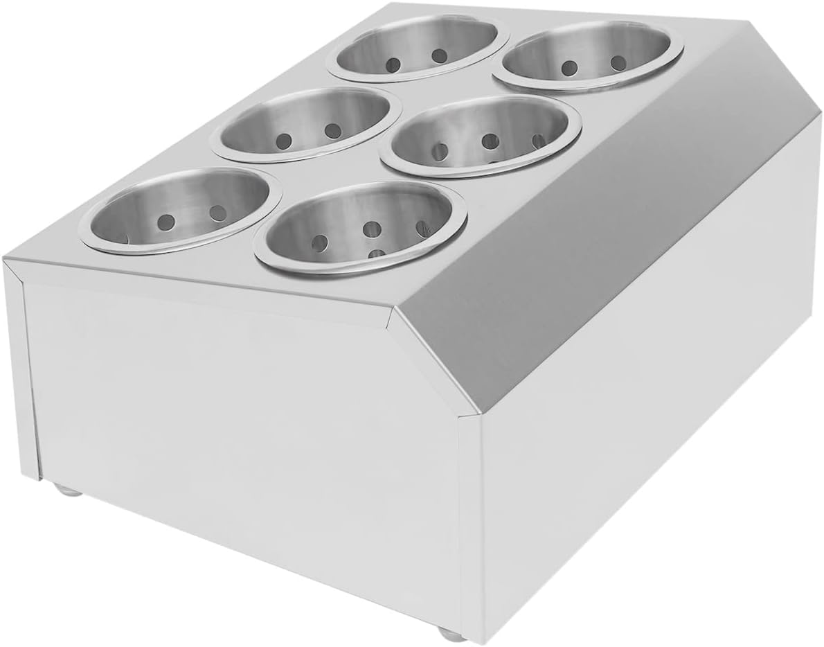 6 Compartments Commercial Utensil Holder,Stainless Steel Flatware Organizer,Commercial Cylinder Silverware Holder for Kitchen Countertop,Restaurant