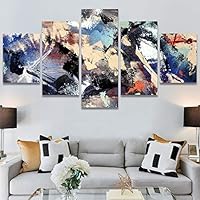 SIGNWIN 5 Panel Canvas Wall Art Modern Art Abstract Brushstroke Contemporary Edgy Mixed Media Multicolor for Home Decorations Ready to Hang - 60