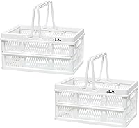 Vista 1 de Cestas de Almacenamiento de Plástico, Paquete de 2 Cestas de Plástico para Organizar, Cesta de Compras Plegable, Caja Plegable con Asas, Caja