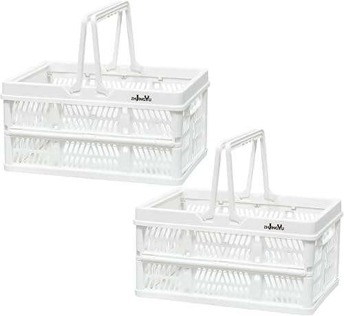 Cestas de Almacenamiento de Plástico, Paquete de 2 Cestas de Plástico para Organizar, Cesta de Compras Plegable, Caja Plegable con Asas, Caja