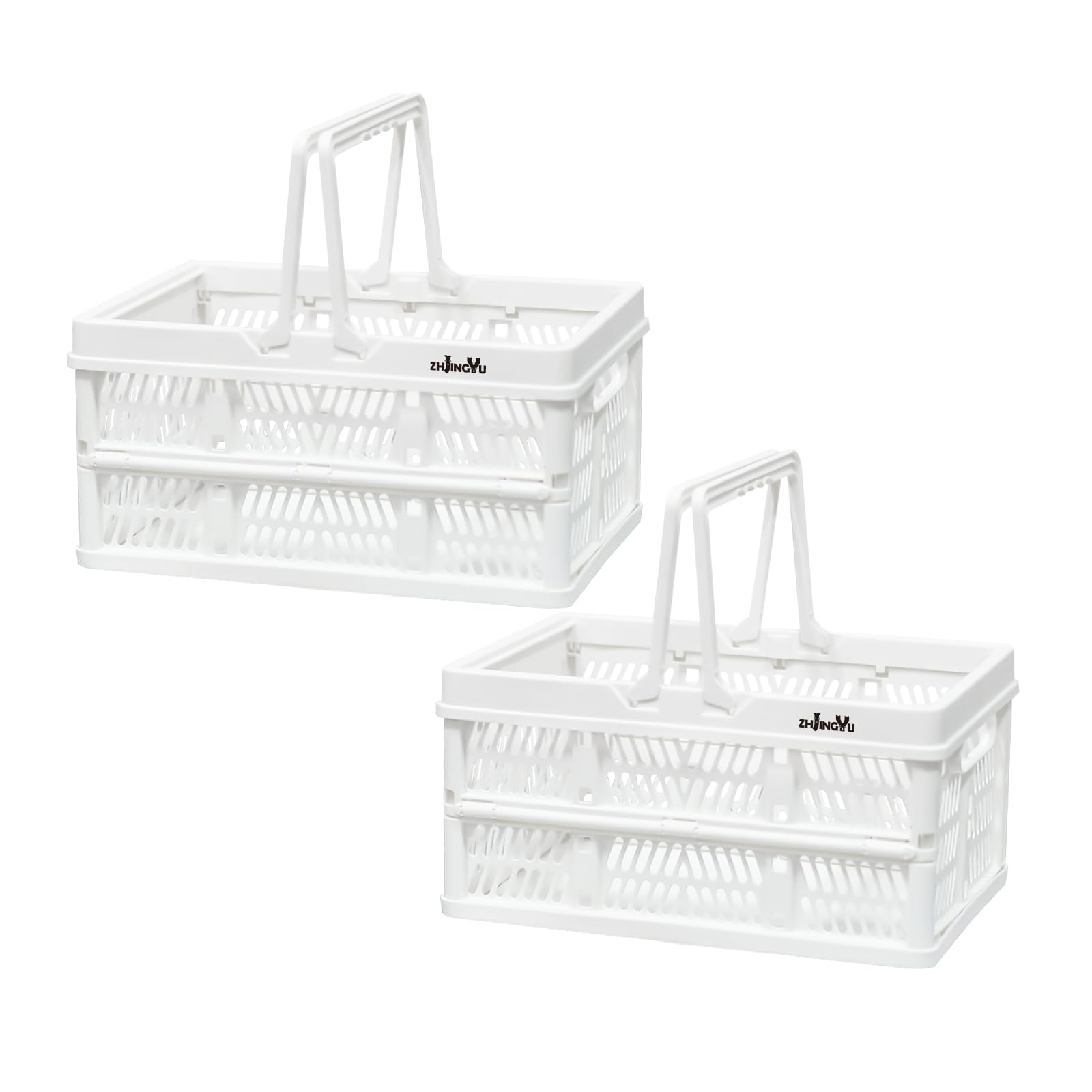 ZHJINGYU Plastic Basket Storage Crates,2-pack Plastic Baskets for organizing,Collapsible Shopping Basket,Foldable Crate with Handles,Collapsible Crate