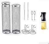 Rolling Grilling Baskets for Outdoor Grill for Veggies Vegetable Fish Meat Food Camping,Christmas Gift, 2Large Grill Basket Barbecue Grill bbq grill accessories 2Large Grill Basket ,Bbq Net Tube