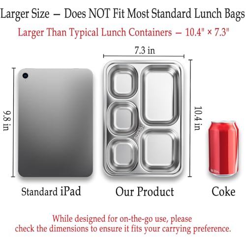 Image of Stainless Steel Snack Containers with Plastic Lids - 3 Pack - 5 Compartments Bento Snack Boxes - Large Reusable Meal Prep for Kids Adult - Divided Food Storage Container for School, Lunch, Home Travel