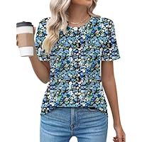Cuptacc Tshirt Damen Sommer Rundhals Mit Falten Loceker Kurzarm 2025 Mode Tee Shirt Elegant Blumentop Groß Schwarz Blau Rosa Geblümt