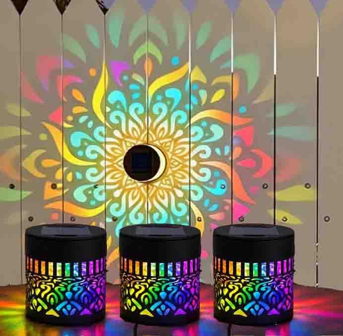 Solar Mandala Wall Lights, Metal Solar Fence Lights, 7 Color Changing Waterproof Garden Wall Decorations Lamp, Auto On Off Decor Light for Garden Fence Backyard Patio (3Pcs)