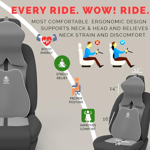 Image of MRRON Large Back Support Neck Rest for Chair & Car Seat, Orthopaedic Lumbar Support Memory Foam Backrest Cushion Designed for Back Pain Relief Pillow for Comfortable Sitting (Grey, Slim Backrest)