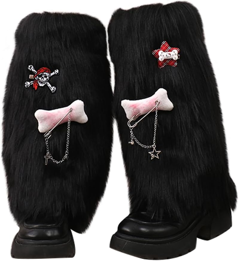 Women Fur Leg Warmers Soft Furry Leg Warmers Winter Fluffy Long Boot Cuffs Covers Costume