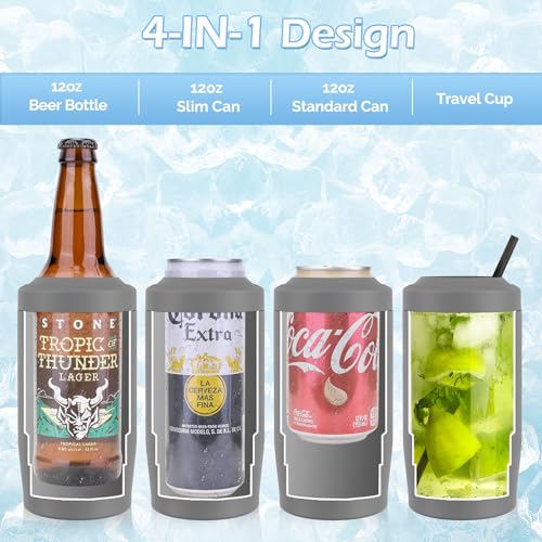 Image of Morefeel 4-in-1 Insulated Can Cooler for 12 oz Cans & Bottles | 304 Stainless Steel Can Holder Fits 12 Oz Slim Cans, Standard Cans, Beer Bottles & Works as A Open Cup; Dishwasher Safe