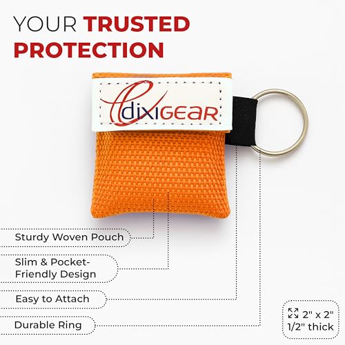 Image of Ever Ready First Aid CPR Mask for Pocket or Key Chain, CPR Emergency Face Shield with One-Way Valve Breathing Barrier for First Aid or AED Training, 5 Count - Orange