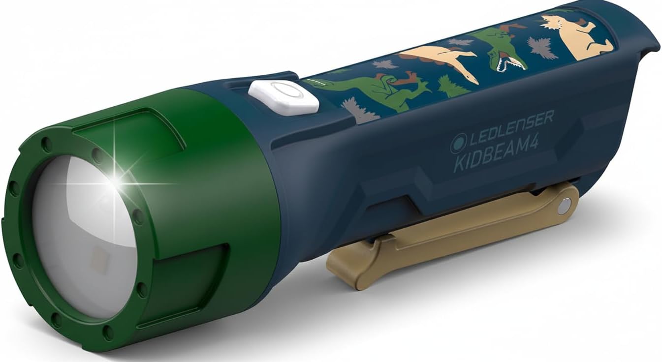 Ledlenser 502754 Children's LED Light, Kidbeam4 Green, Dinosaur Pattern, Flashlight, Battery Operated, Up to 70 Lumens, Genuine Japanese Product
