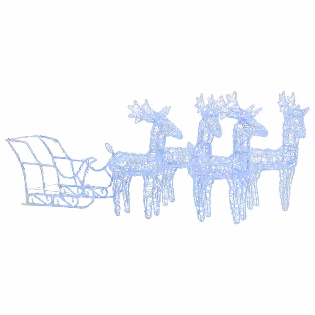 Decorazione natalizia con 4 renne e slitta LED, blu, 280x28x55 cm