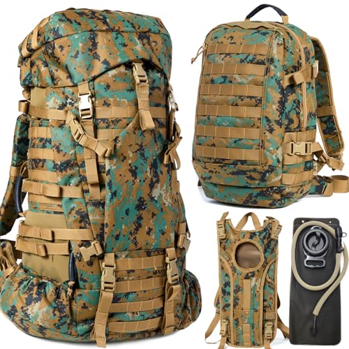 Image of MT Military Army Large Rucksack with Detacheable Assault Backpack Hydration Pack Shoulder Straps and Waist Belt Metal Frame | Detacheable