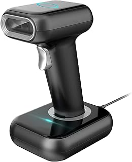 Qican Leitor de código de barras de alta velocidade 1D/2D/QR Code Scanner 2.4G Leitor de código de barras sem fio e USB com fio com base multifuncional Compatível com Windows Android Linux para Biblio